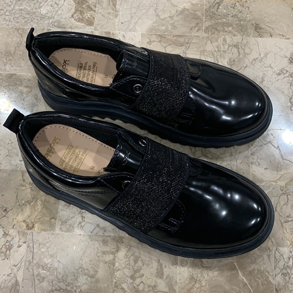 Geox Black Patent Slip-On Kids Shoes